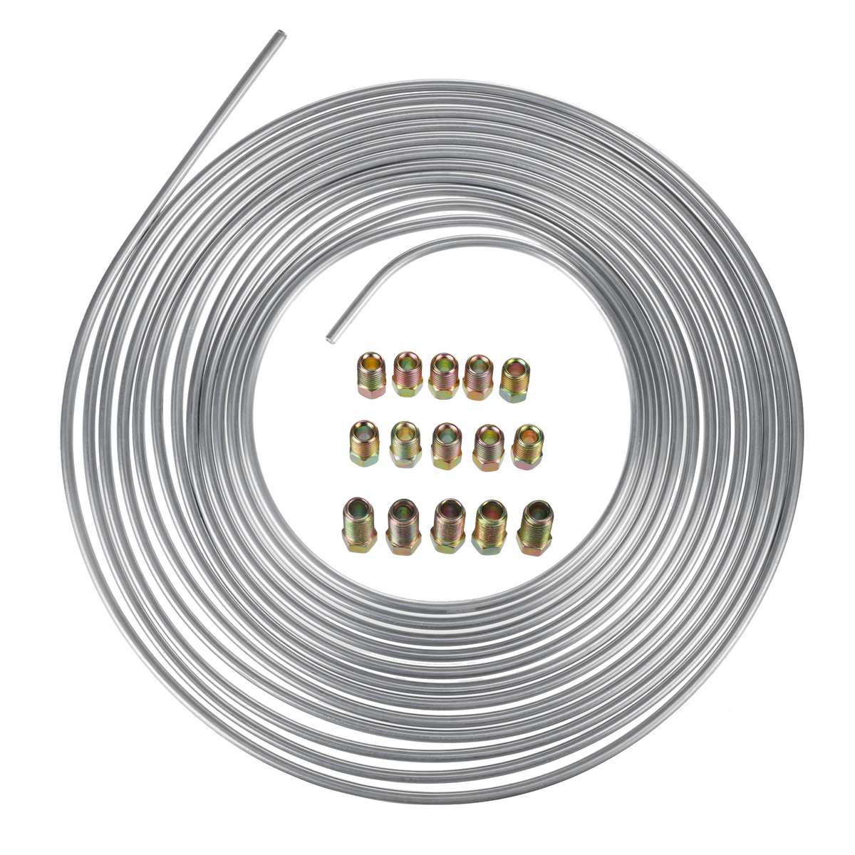 25ft 7.62m rullrörsspole  of 3/16 ''od koppar nickel/zink bromsslangledning rör rör rostbeständig m / 15/16x hanmuttrar: Zink med 15x muttrar