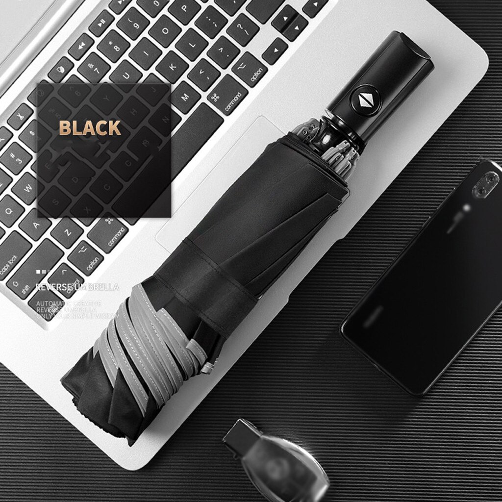 Foldable Automatic Umbrella Reverse Folding Business Umbrella With Reflective Strips H0917