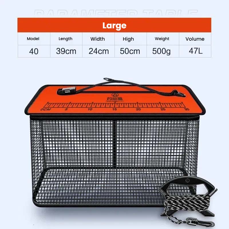 Floating Fishing Basket Collapsible Fishing Net Cage for Live Caught Fish Shrimp Bucket Minnow Trap, 19L/47L，Black/Orange: light green