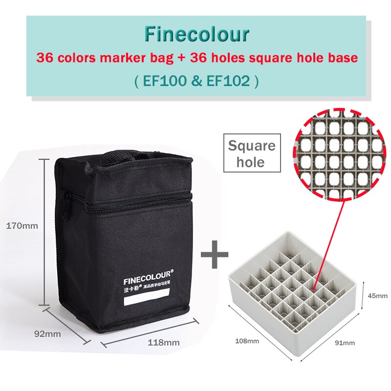 Finecolour Marker Pens Storage Bag &amp; Base 12/24/36 Holes EF100/101/102/103 Zipper Bag Multifunctional Base Penholder Ink Base: Bag36-36holes-S-Base