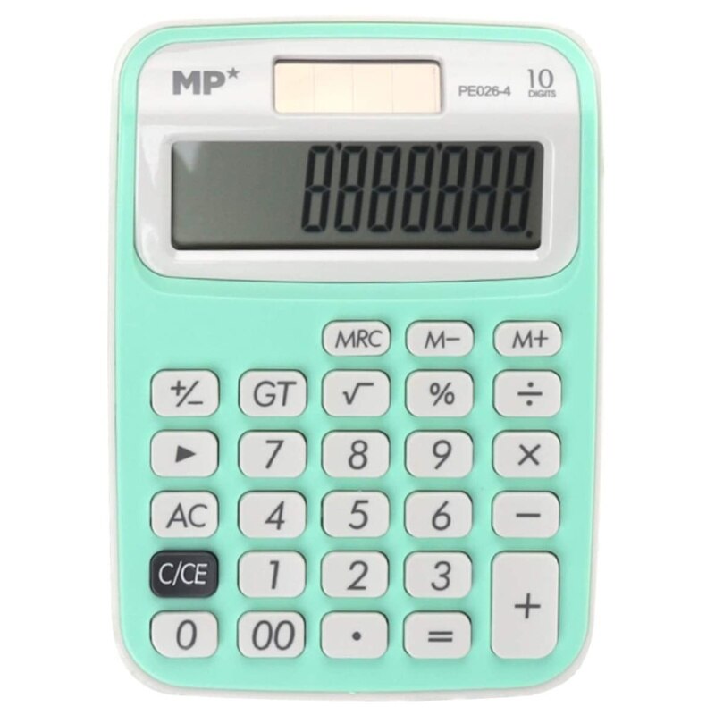 MP® Calculadora 10 Dígitos con Pantalla LCD 4 Colores Fuente Solar Portátil Oficina Escritorio Estudiantes Escuela Batería Suministros Material Escolar Trabajo Energía Matemáticas Herramienta Digital Papelería: Verde