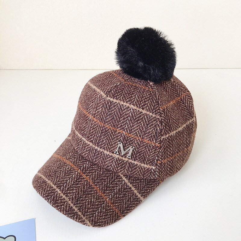 Koreaanse kinder #39 literaire geruite m-letter haarbalhoed klassieke geruite kinder #39 haar baseballpet kleine bal peuterpet: Khaki