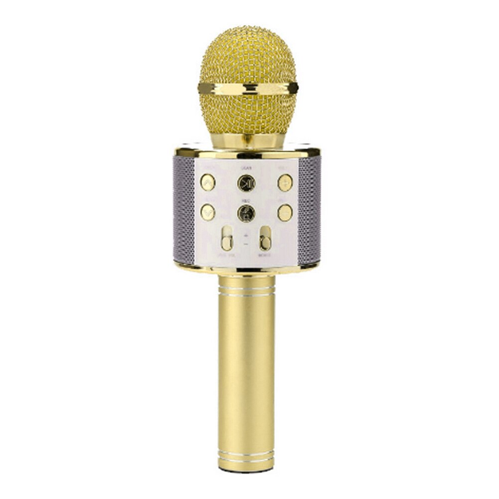WS858L Portable Bluetooth Karaoke Microphone LED Studio Record Wireless Mic Speaker for Music Playing Singing: Gold