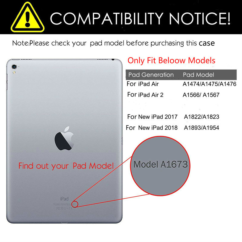 Case Cover for iPad 9.7 5/6th Generation Auto Sleep Wake Up PU Leather for iPad case Air 1/2 Full Body Protective Case