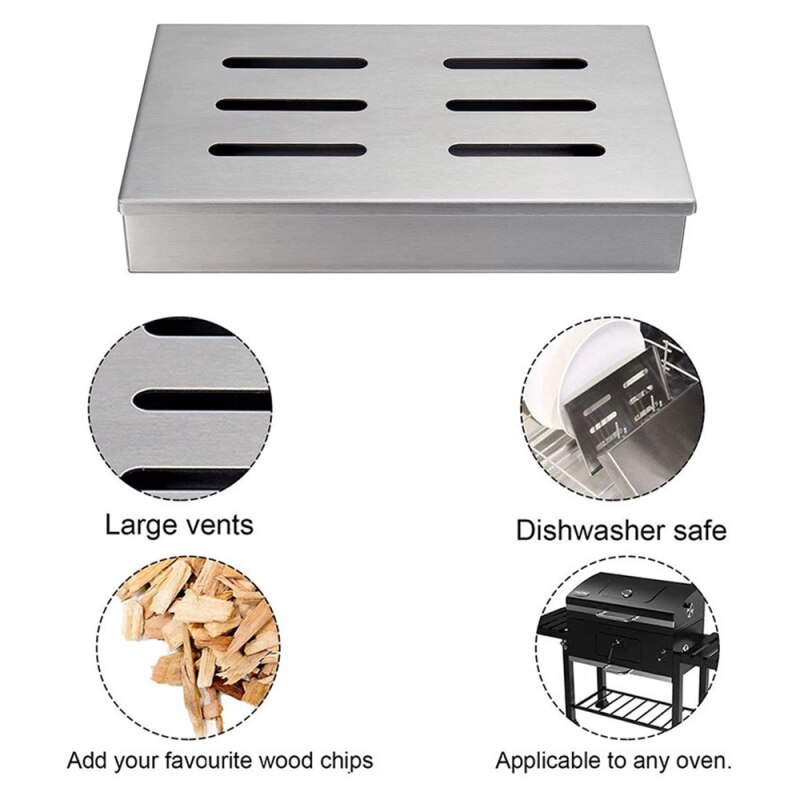 Rvs Roker Box-Houtskool & Gas Barbecue Vlees Roken Met Scharnierend Deksel Gat Koud Rook Generator Custom Box bbq