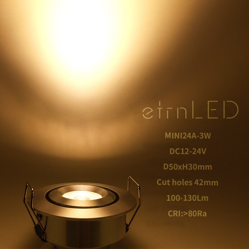 etrnLED 3W Mini LED Spotlight Angle Rotatable Adjustable 12V 24V Dimmable Recessed Downlight Ceiling Spot Light Cabinet Home