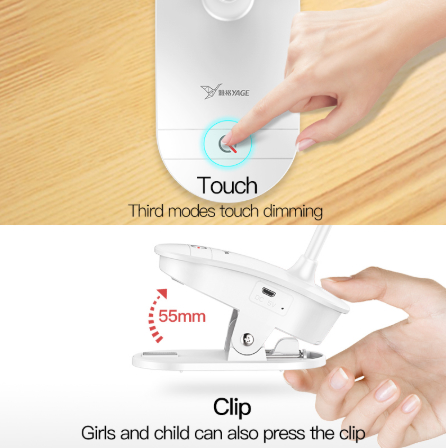 LED Touch On/off Switch 3 Modes Clip Desk Lamp 7000K Eye Protection Desk Light Dimmer Rechargeable USB Led Table Lamp