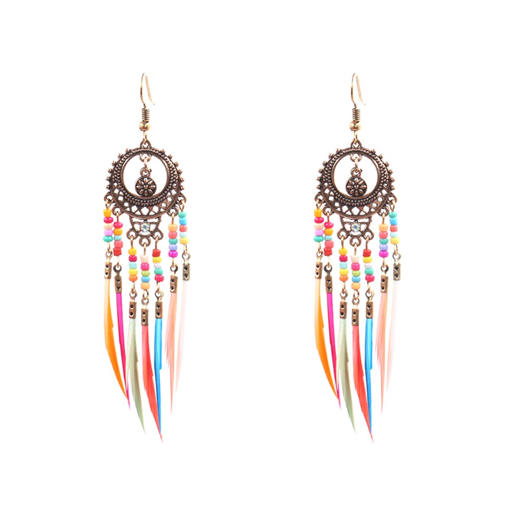 Tribal Etnische Dream Catcher Oorbellen Imitatie Veer Kwastje Overdreven Persoonlijkheid Oorbellen Bohemian Stijl Dames Sieraden: Default Title
