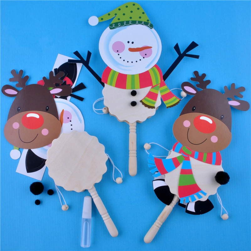 Diy Handwerk Kinderen Speelgoed 3D Drum-Vormige Rammelaar Meisje Kerst Speelgoed Leuke Herten Stickers Kids Arts Ambachten Decoratie