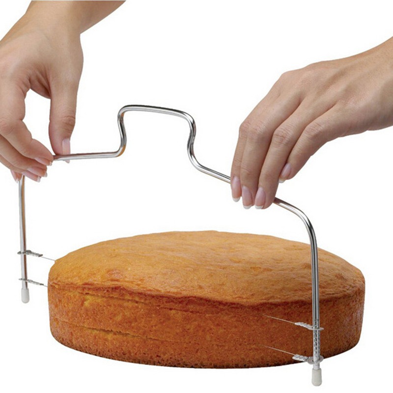 Rustfrit stål justerbar dobbelt tråd kageskærer slicer leveler diy kage værktøj cutter strings køkken tilbehør