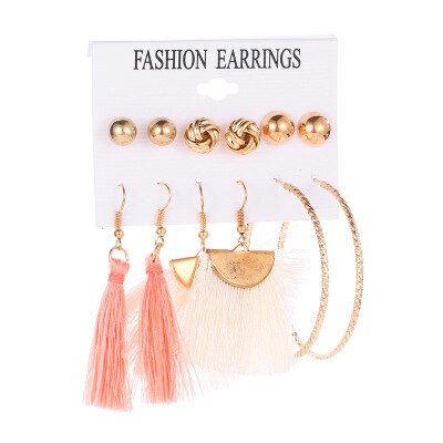 Tassel Earrings Bohemian 6 Pair Stud EarringsFor Women girl Accessories jewelry