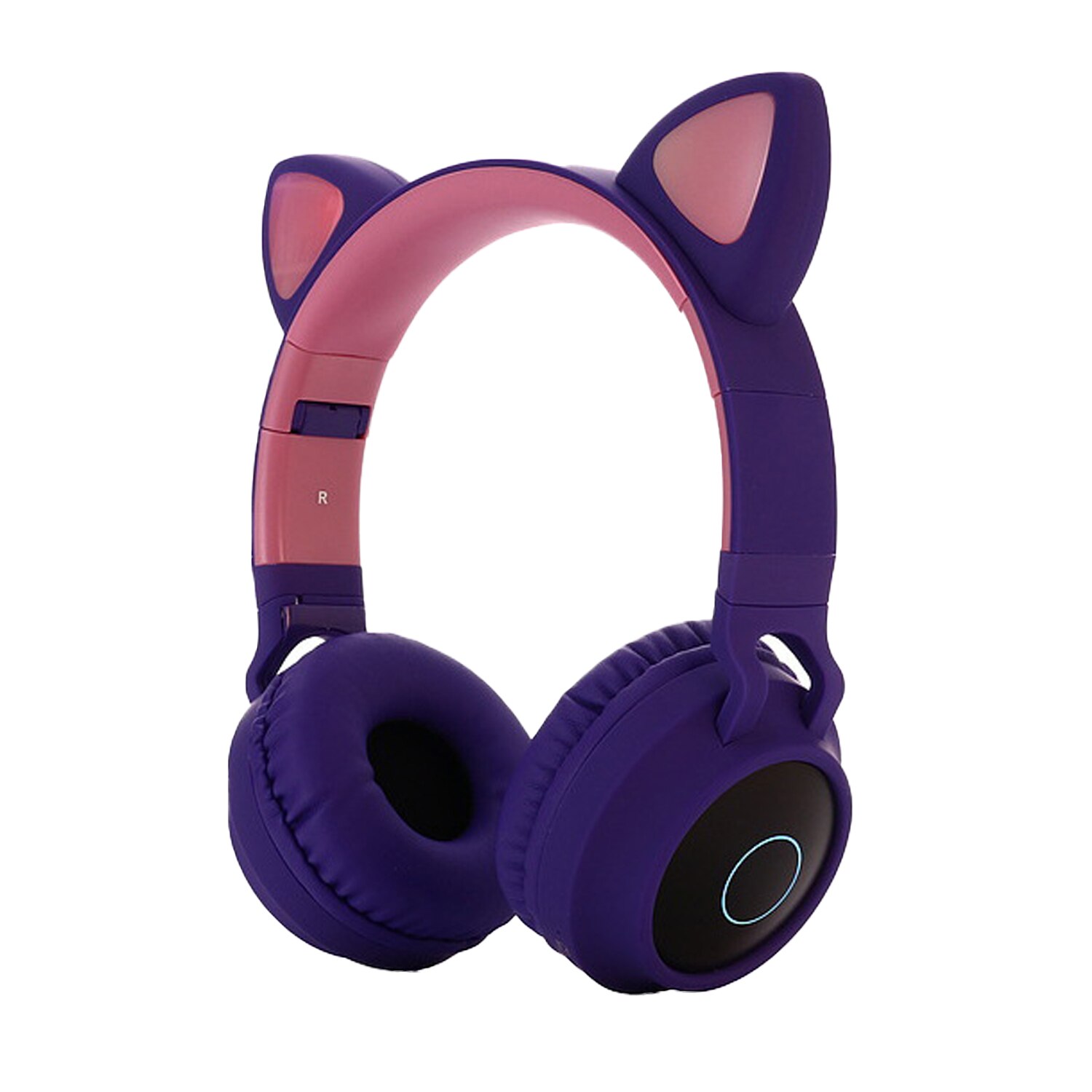 Faltbare Nette Katze Ohr Über-Ohr Wireless 5,0 Bluetooth Kopfhörer mit LED Licht für Schule Reise Flugzeug Geburtstag Weihnachten: Purple