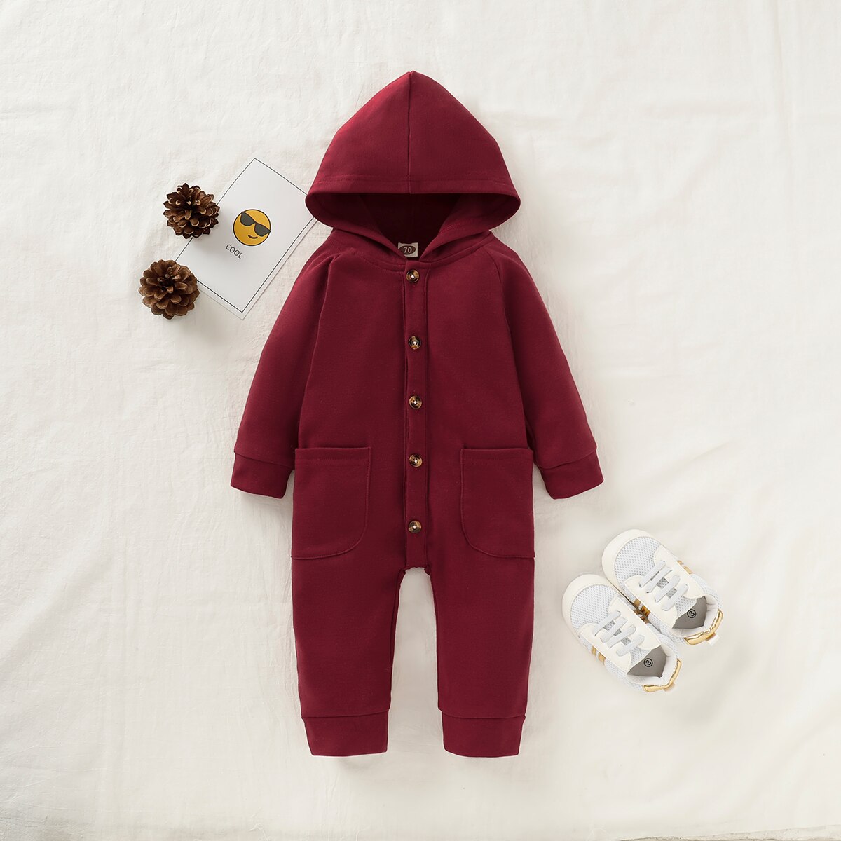 Herfst baby jongen meisje romper met capuchon en zak katoenen kleding winter effen set 0-24m: B / 18m
