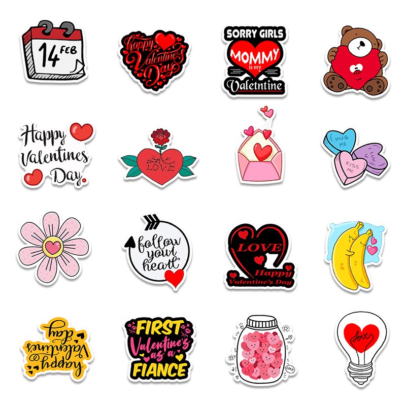 50 Pcs Romantic Valentine's Day Sticker Red Lo... – Grandado