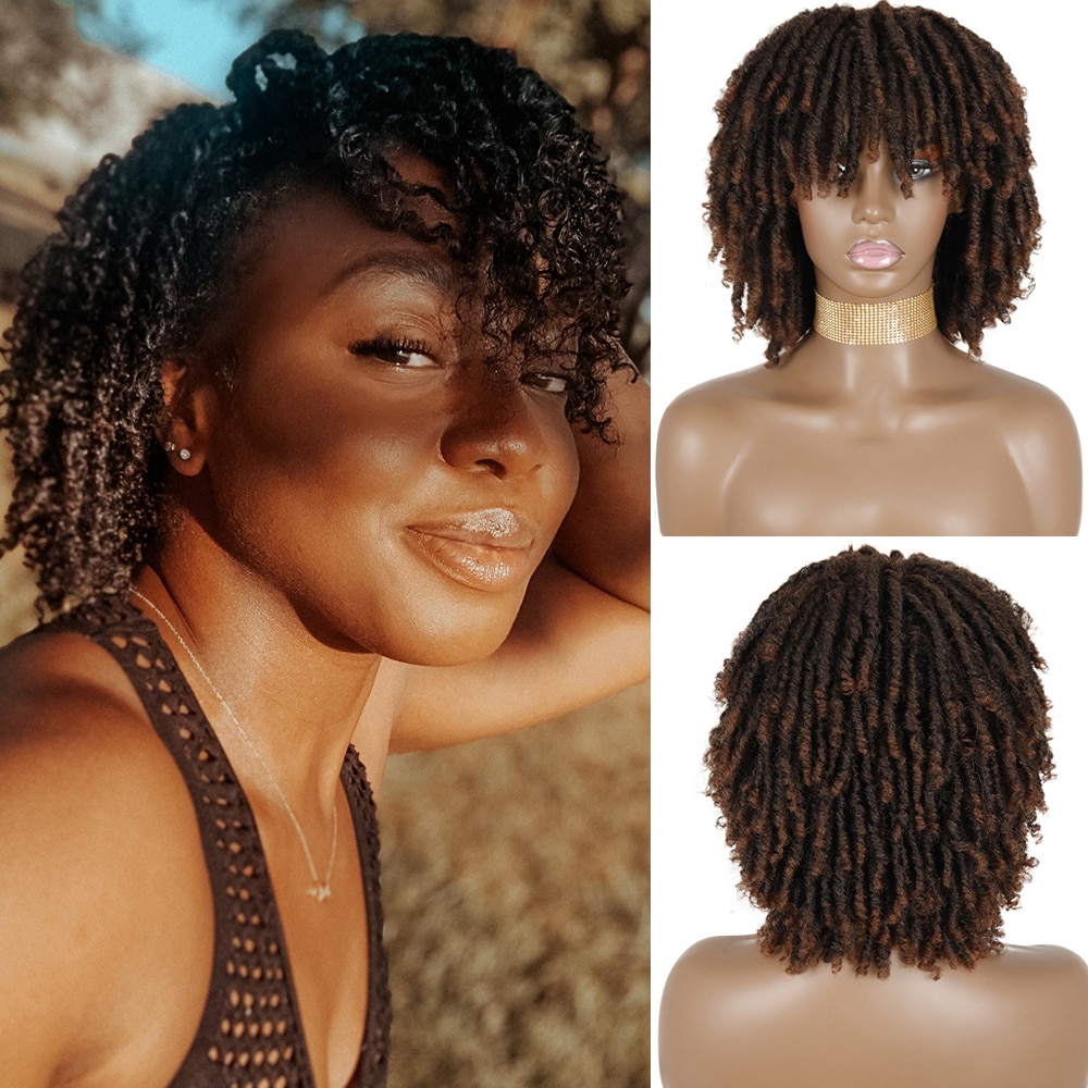 Azqueen Afrikaanse Krullend Haar Pruiken Voor Zwarte Vrouwen Natuurlijke Styling Twist Vlecht Pruiken Synthetische Zwarte Korte Dreadlock Gevlochten Pruiken
