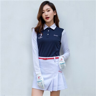 Women Long Sleeve Golf Shirt Ladies Slim Fit Training T Shirt Breathable Sport Clothing Korea Golf Apparel D1058: Blue / XL
