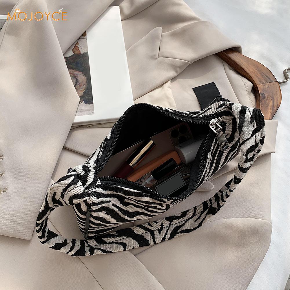 Jahrgang Leopard Zebra aufbringen Unterarm Schulter Taschen Frauen Leinwand lässig Straße Reise Handtaschen Totes Kupplungen Geldbörse