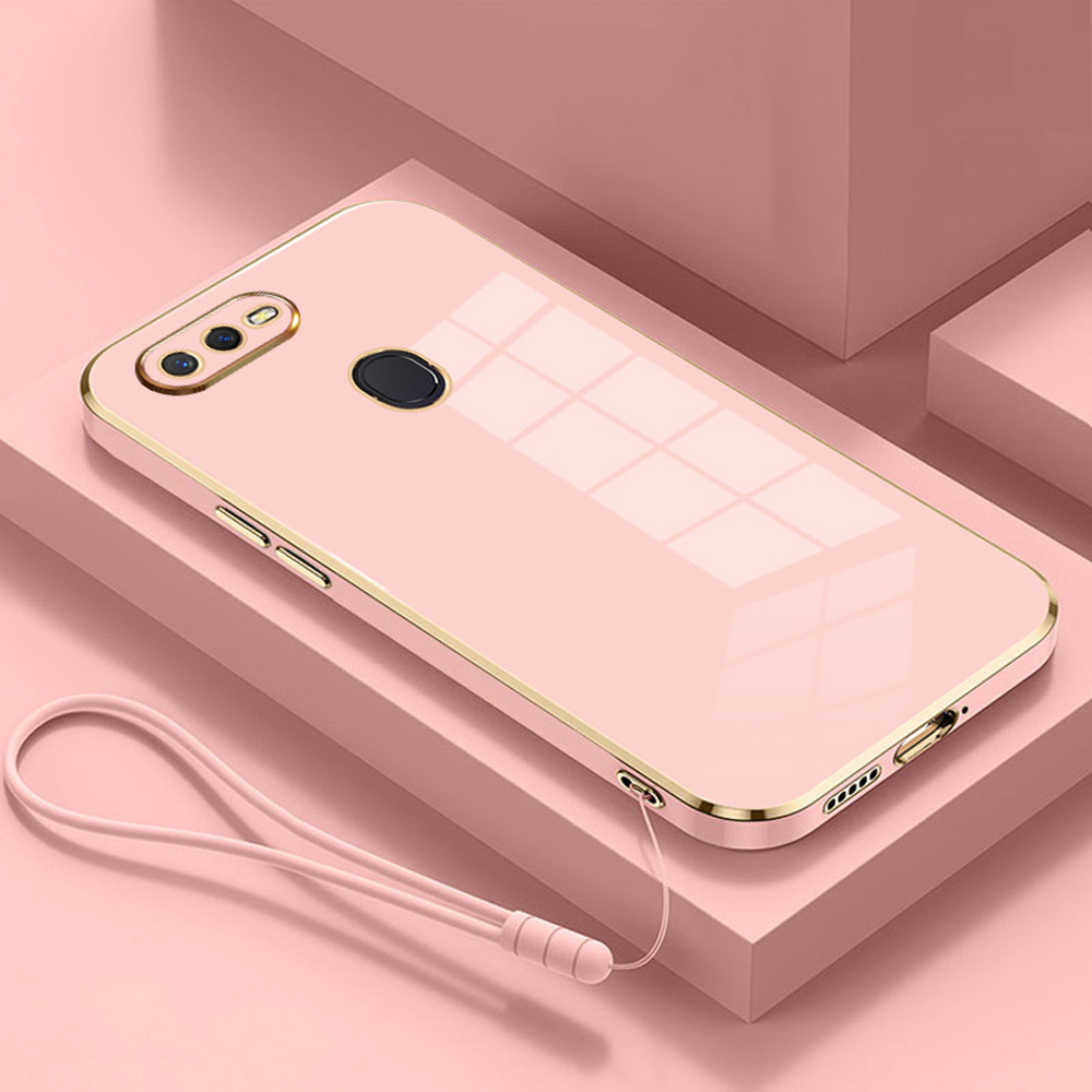 Para oppo A7 funda de lujo chapada cuadrada OPPO A5S funda de teléfono Oppo A7N AX7 A12 A7X funda trasera de silicona a prueba de golpes OPPO F9 Pro: Neopreno / Castaño