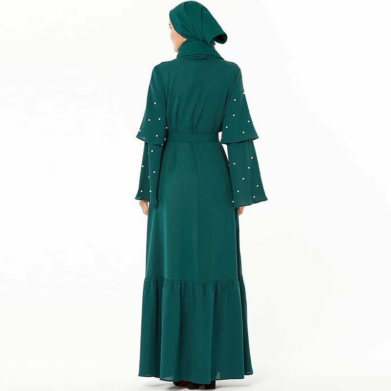 Muslim Dress Middle Eastern Dress Beaded Belt Flare Sleeve Skirt Islamic Turkey Kimono Dubai Pakistan Moroccan
