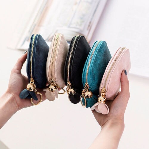 Mini portefeuille en cuir pour femmes, pochette, porte-monnaie, mignon, fleur pendentif, sac à main