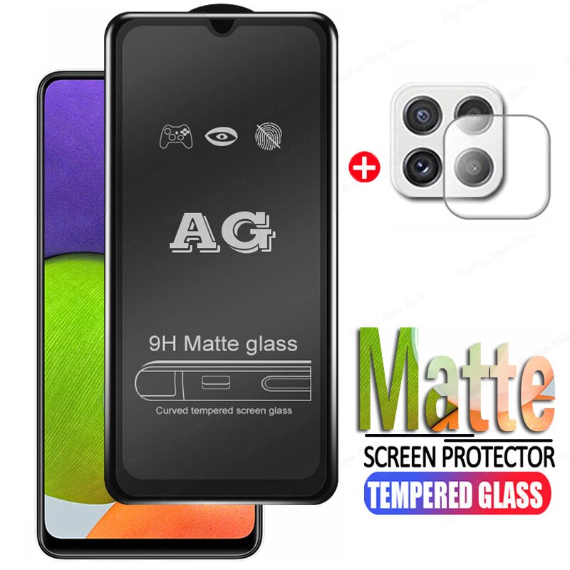 2 In 1 Matte Gehard Glas Voor Samsung A22 Screen Protector Film Voor Galaxy A22 5G Een 22 A12 m12 M32 M 12 32 Beschermende Glas: 2 in 1 / A22 5G