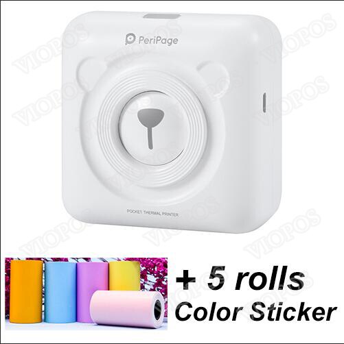 Mini Draagbare Bluetooth Draadloze Paper Photo Printer Pocket Thermische Afdrukken Usb Aansluiting: white 5 roll sticker