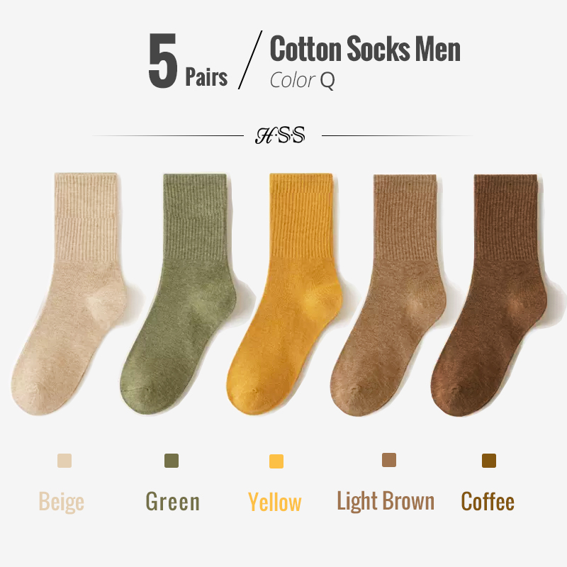 5/10 paires 95% coton peigné chaussettes hommes robe d'affaires chaussettes longues doux respirant printemps été chaussette colorée pour homme 5 paires/lot: Doré