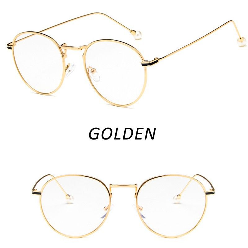 Parel Leesbril Platte Mannen En Vrouwen Anti-Blauw Licht Goggles Metal Trend Bril Frame Met Bijziendheid brilmontuur: Gold