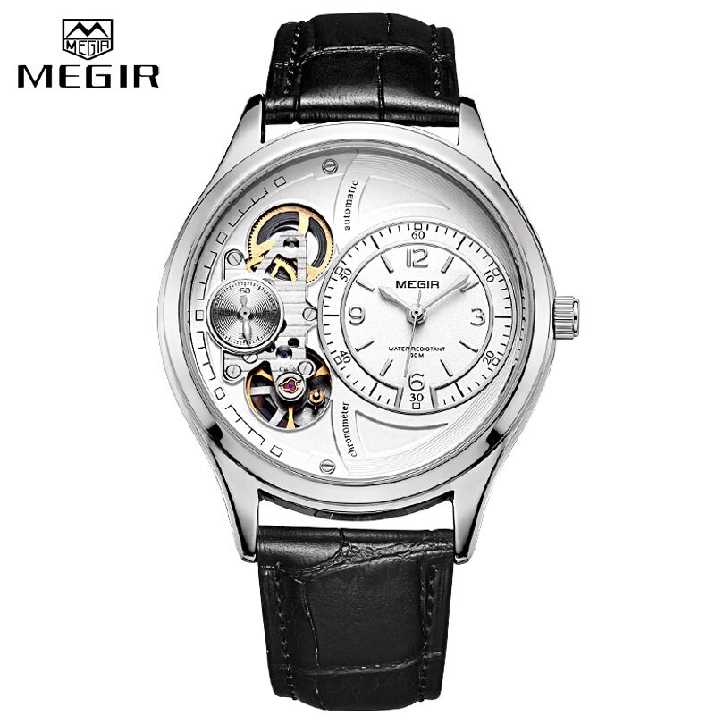 Megir Mannen Analoge Quartz Horloge Luxe Mode Lederen Waterdicht Man Horloge Klok Mannen Erkek Kol Saati Relogio Masculino 2022: Black White
