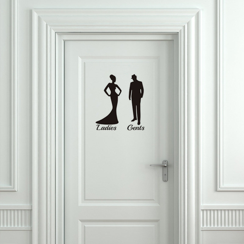 Adhesivo de pared para señoras y caballeros para decoración de baño, calcomanía de vinilo para hogar, cartel a prueba de agua, pegatinas para puerta y WC, letrero de inodoro