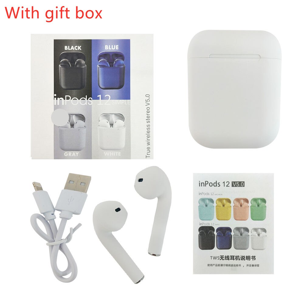 i12 Tws Wireless Headphones Bluetooth 5.0 Earphone Matte Macaron Earbuds Handsfree With Mic Charging Box Headset for all phones: 3049-A-1