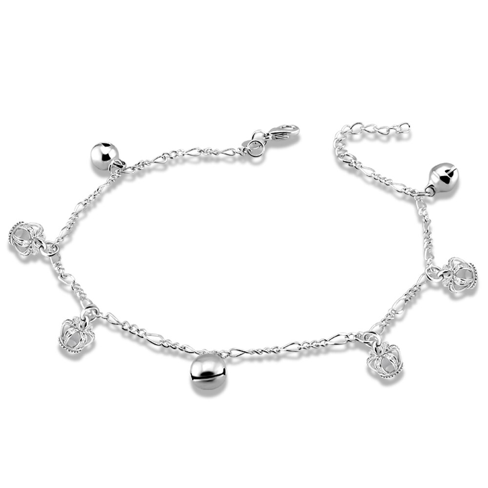 Bracelets de cheville en argent massif 925 26cm, à la , bracelets de cheville en forme de couronne pour femmes, jolis bijoux en argent pour filles
