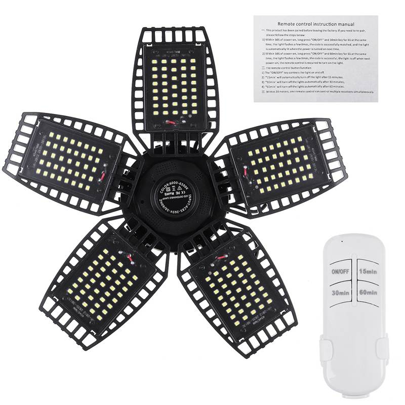 LED Garage Lights 300W E27 Garage Ceiling Light Adjustable Work Light Bulbs with 2/3/4/5 Panel Led Shop Lights+Remote Control