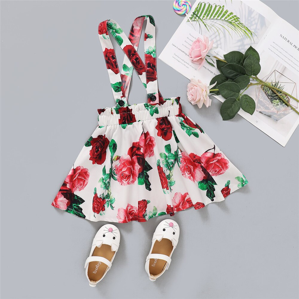 Babymeisjesrok met rozenprint, mouwloze schouderbandrok voor op reis, vakantie of feestje