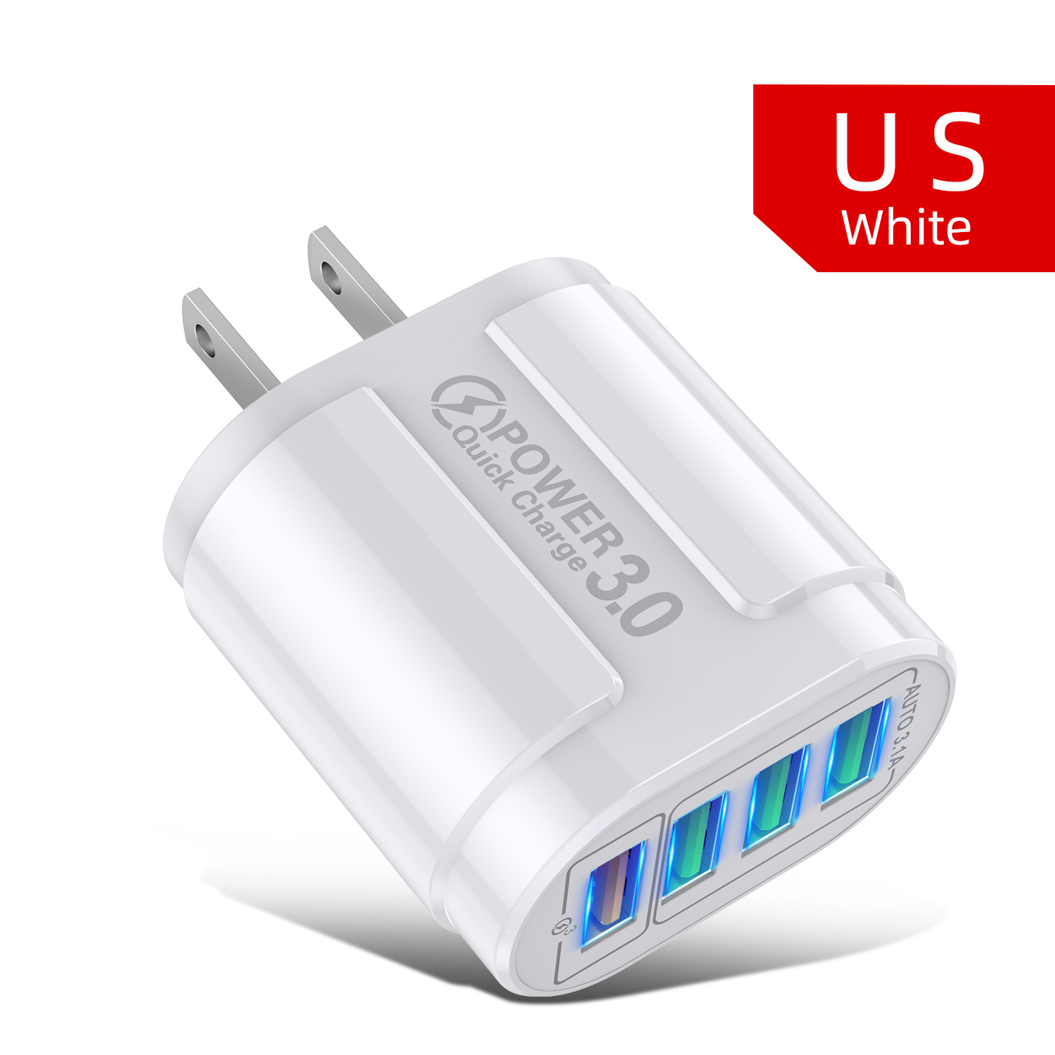 4 Poorten 48W Usb Lader Snel Opladen Qc 3.0 Muur Opladen Voor Iphone 13 12 Samsung Redmi Xiaomi Mi 11 Mobiele Telefoon Adapter Reizen: 4Port US plug White