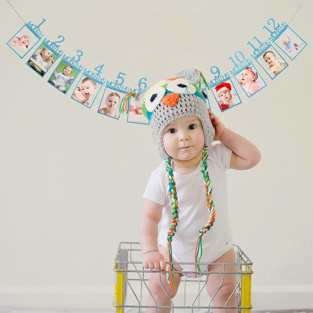 Baby fotobanner baby første års fødselsdagsbanner spædbørn 1-12 måneders fotografiskab krans månedlig milepæl fotobanner