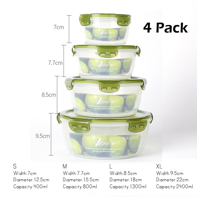 Food Storage Container with Lids Plastic Food Containers Lunch Box Refrigerator Airtight Leak Proof Easy Snap Lock PP H2005: Y2332 Green 4 Pcs