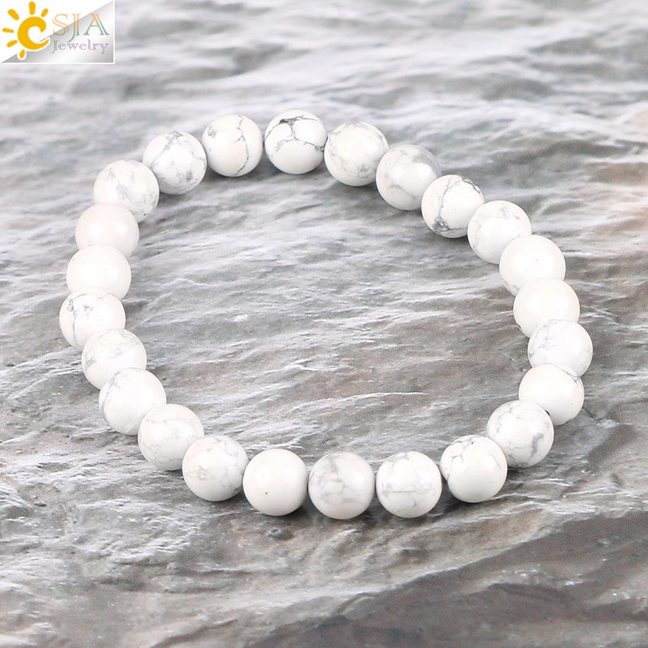 CSJA 8mm Matte Glasur Weiß Howlith Glück Edelstein Stein Mala Perlen Strang Armbänder Meditation Männer & Frauen schmuck P042
