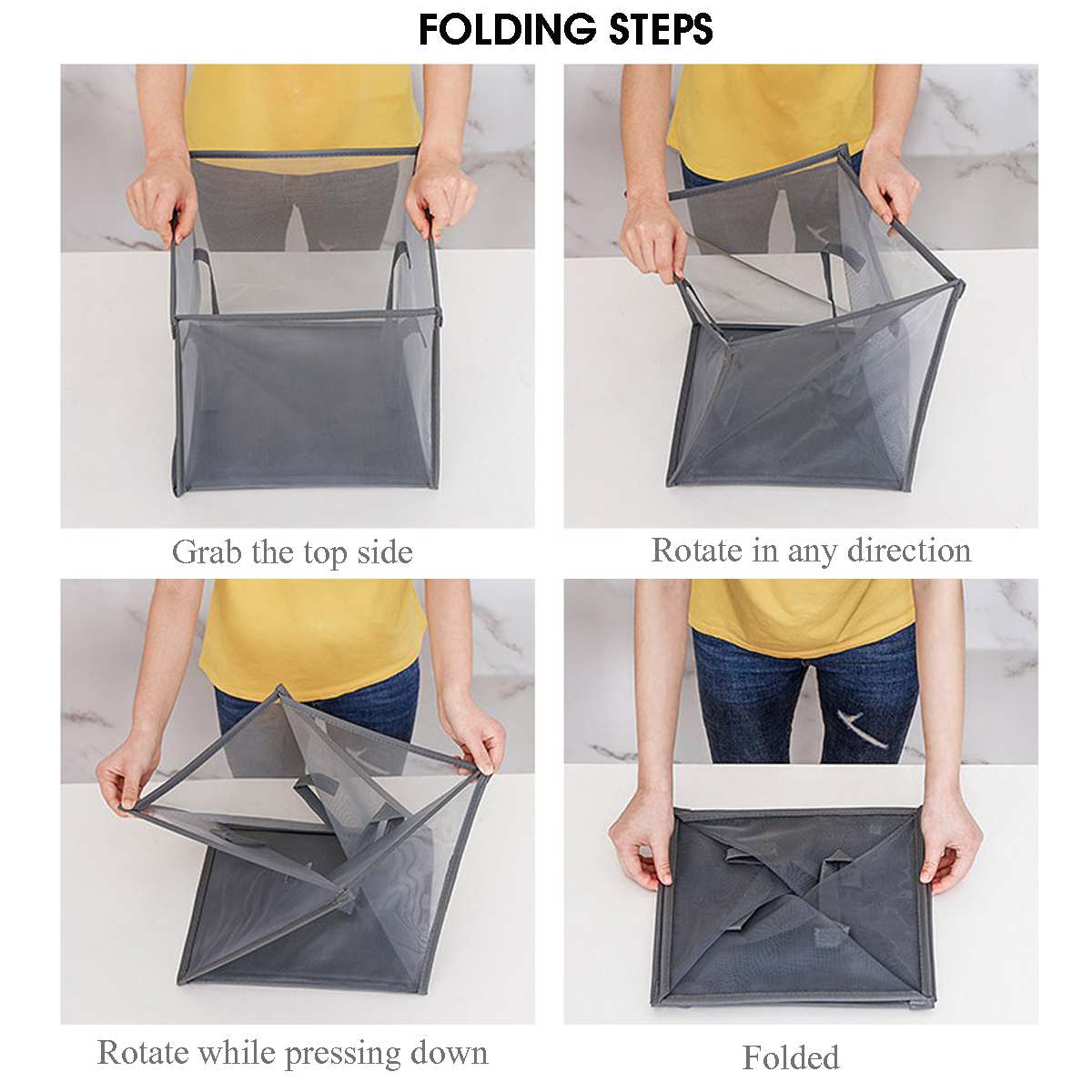 Breathable Mesh Foldable Laundry Basket Organizer For Dirty Clothes Laundry Hamper large Sorter Grids Collapsible Folding Basket