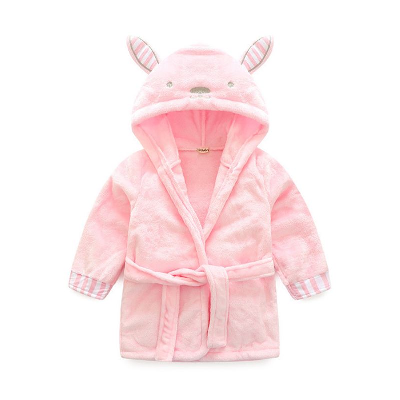 1 Pc Baby Night Bath Robe Infant Flannel Hooded Bathrobe Pajamas Clothing: Pink / 6M