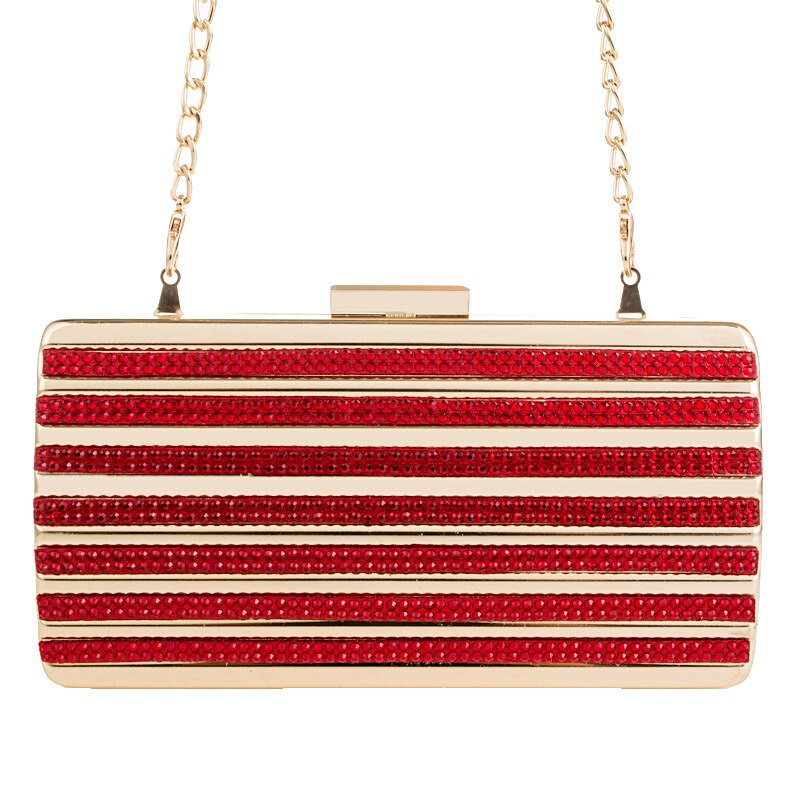 Beste gouden metalen harde blauwe/zwarte diamanten kristal clutches dames lange ketting handtassen dames clutch: Rood