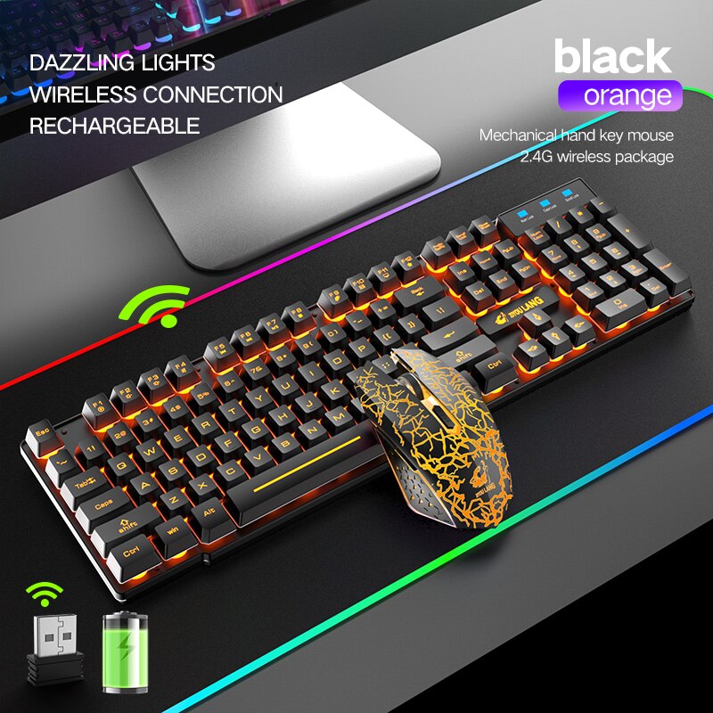 2.4G Wireless Gaming Keyboard Mouse Combo Rechargeable LED Backlight Keyboard Optical Mouse For Macbook Laptop PC Gamer Computer