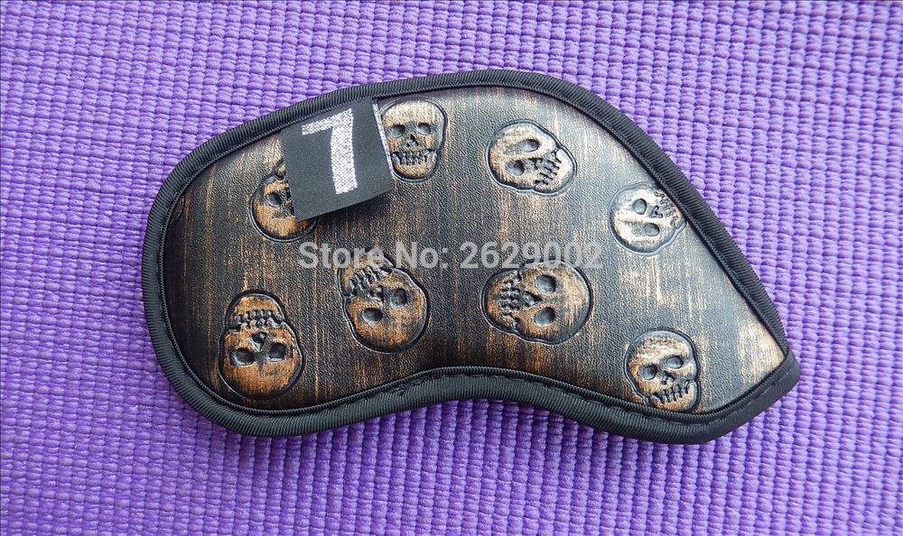 Skull brand Golf Irons Headcovers PU Leather Golf Iron Set Covers #4-9PAS/ set