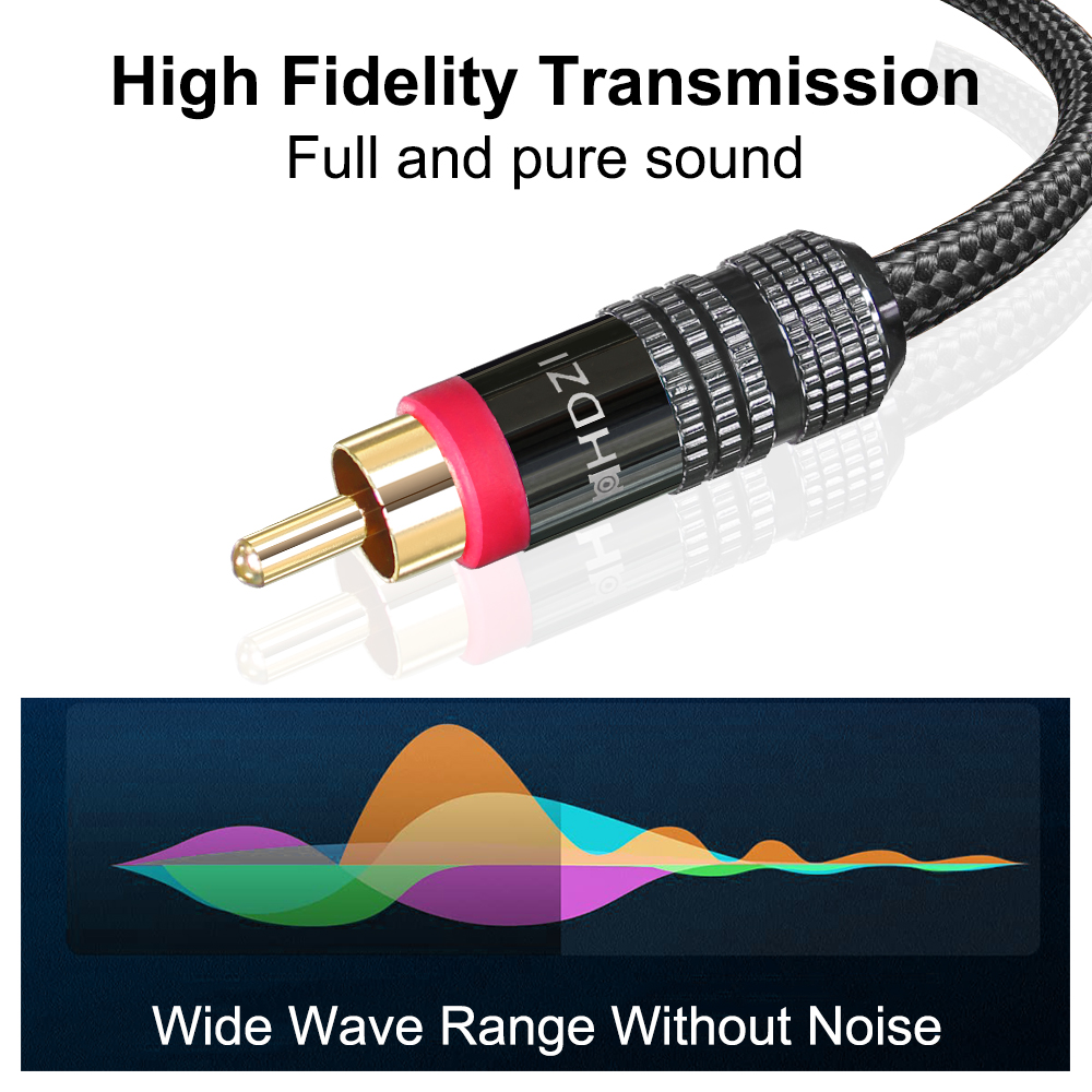Cable coaxial de audio digital HHDZI [conectores chapados en oro de 24 quilates] Premium S/PDIF RCA macho a RCA macho para cine en casa, HDTV,