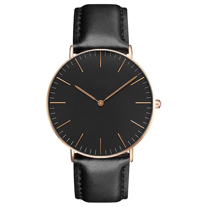 Luksusur dame læderur dame simpelt quartz armbånd armbåndsur dameur zegarek damski reloj: Sort rosaguld