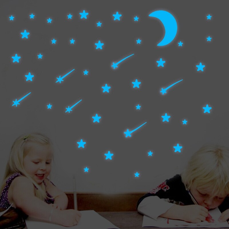 108Stck Blau Leuchtende Sterne Mond Zauberstab Aufkleber glühen in das dunkel Decke Zauberstab Aufkleber freundlicher Schlafzimmer Dekor Glitzernde Sterne aufkleber