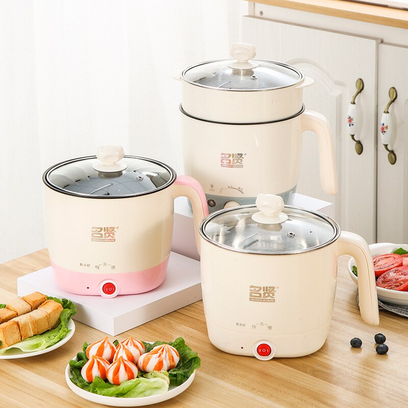 student dormitory electric cooker mini small power multi-functional electric cooker steamed noodles rice pot fried vegetables: Pink