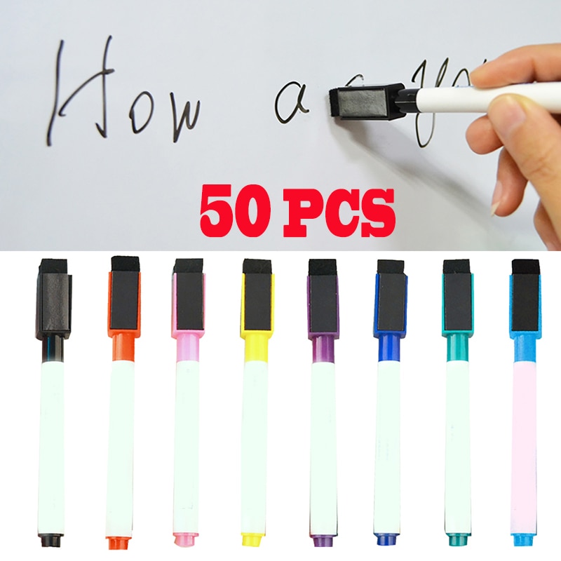 50 Stks/partij Magnetische Whiteboard Pen Uitwisbare Droog White Board Markers Magneet Ingebouwde Gum Kantoor Schoolbenodigdheden
