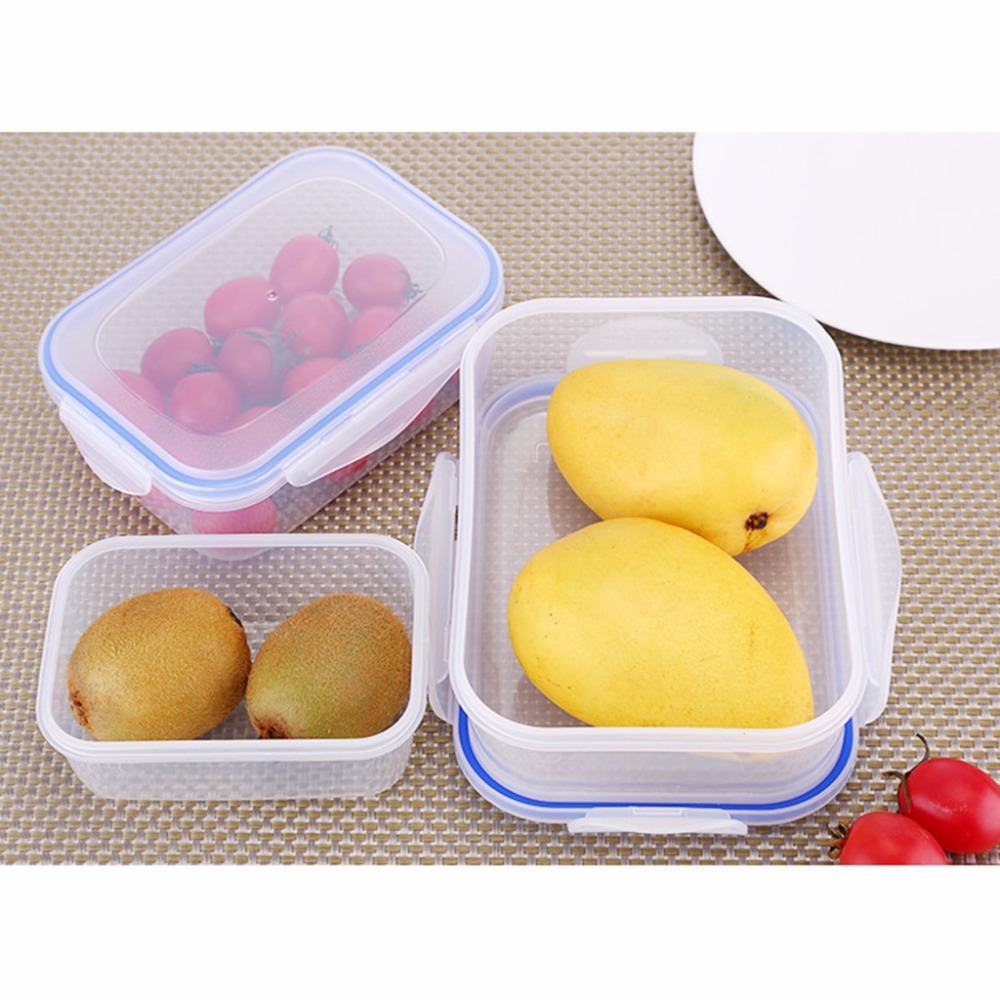 1 PC 380/650/1100ml Plastic Rectangle Kitchen Storage Box Fruit Food Storage Container Lunch Box Airtight Seal With Lid C42