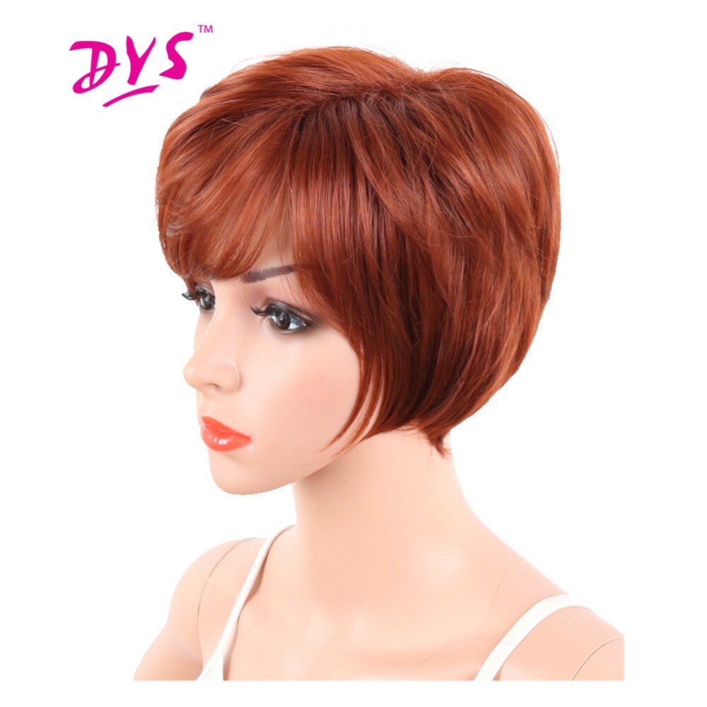 Deyngs corte Pixie corto sintético pelucas con flequillo para las mujeres negras pelo recto Natural Perucas resistente al calor peluca con pelo